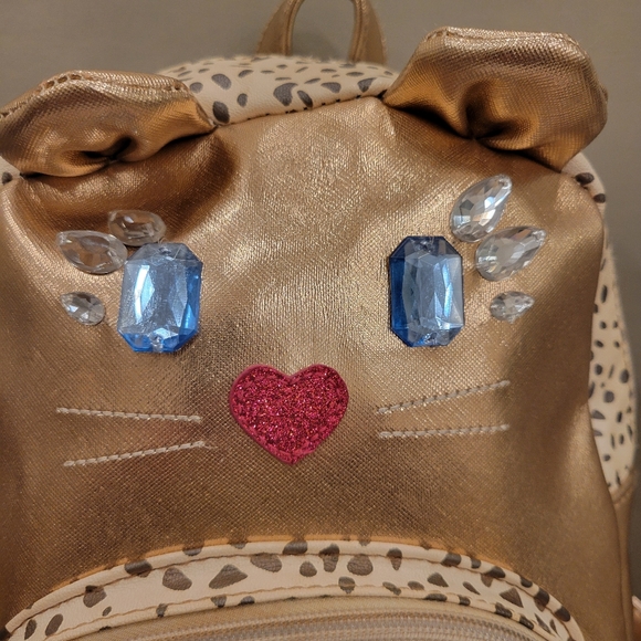 Luv Betsey Johnson Kitty Rose Gold Backpack with Cat Jewel Face - Picture 2 of 11